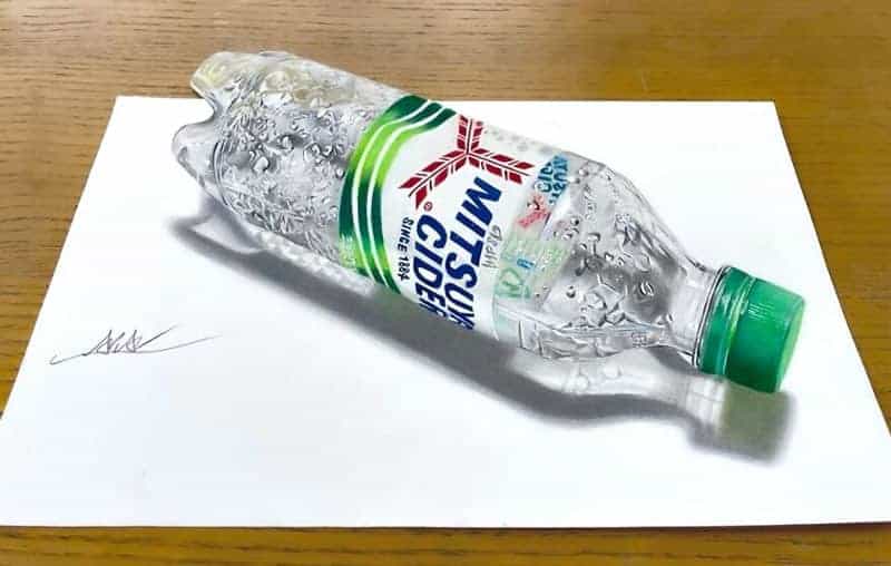 13. Lukisan Ilusi 3D "Botol Air Mineral" - Design Erlistic