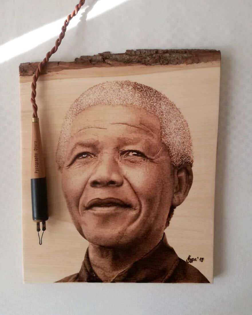 14. Potret Pyrography  - Nelson Mandela - Karya Ivan Djuric - Design Erlistic