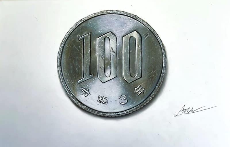 14. Lukisan 3D "Uang Koin" - Design Erlistic