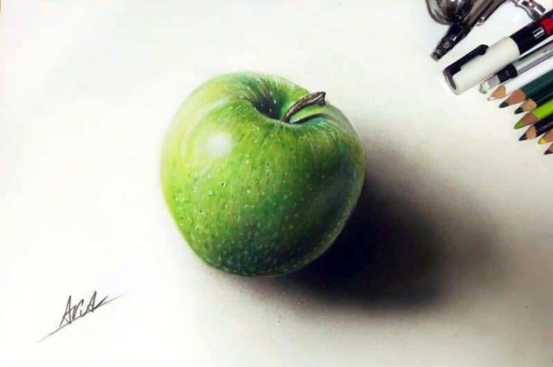 20. Ilustrasi Ilusi Keren 3D "Apel Hijau" - Design Erlistic